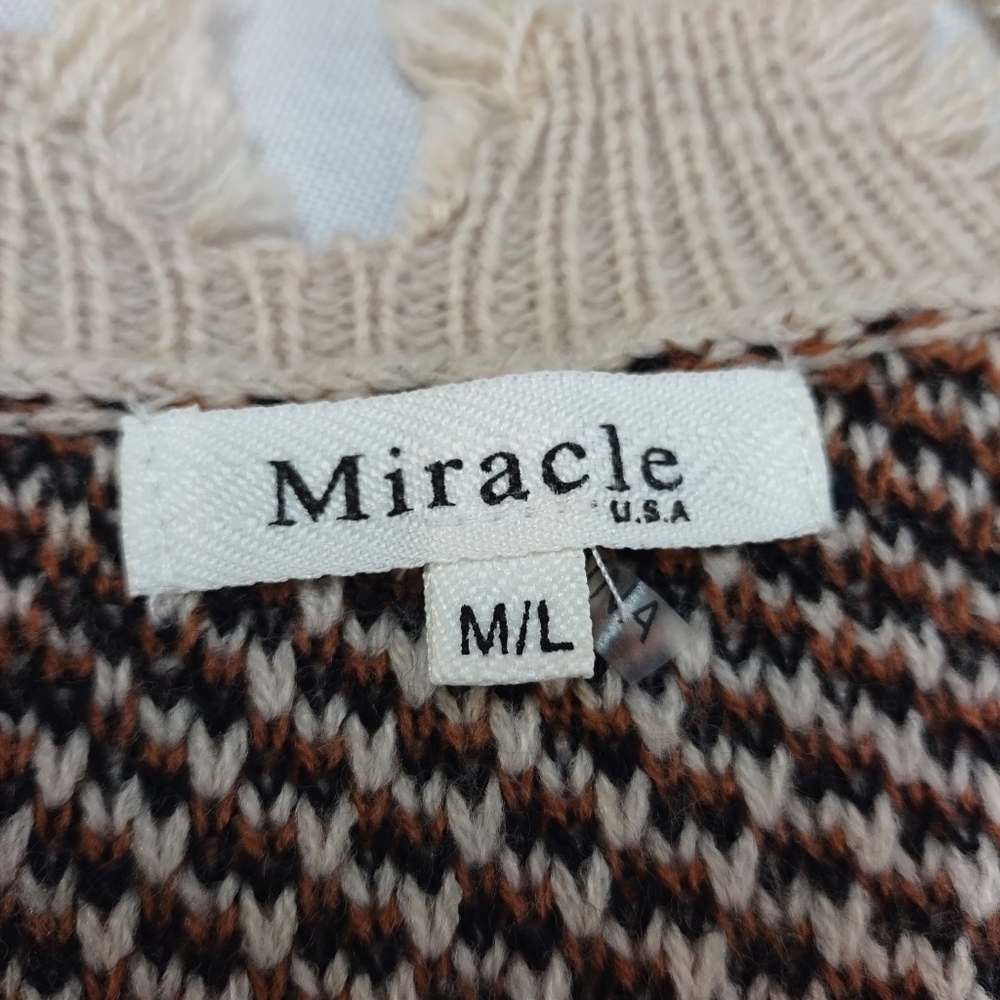 MIracle Distressed Sweater  Women's Brown/Black/Cream Leopard Print Sz M/L NWOT - Picture 7 of 8